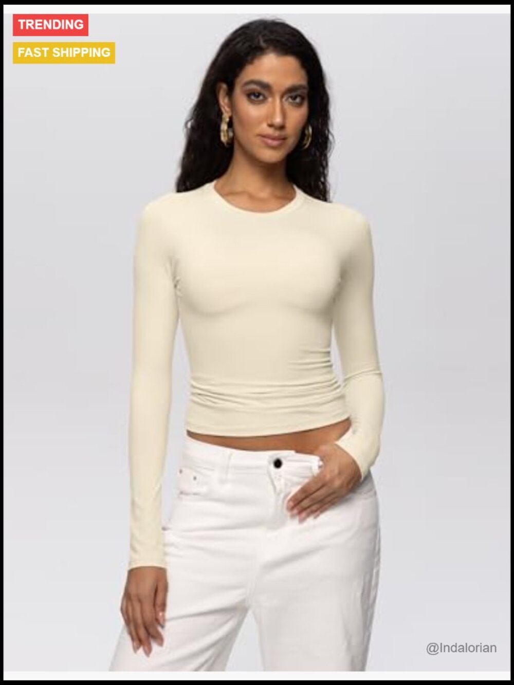 Long Sleeve Crop Top Crew Neck Slim Fit Basic Tee Going Out Casual - Picture 2 of 6